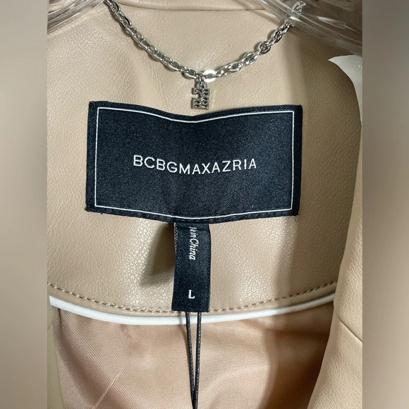 NWT BCBGMaxAzria Tan Latte Faux Leather Heavy Oversized Blazer Jacket - Picture 3 of 16